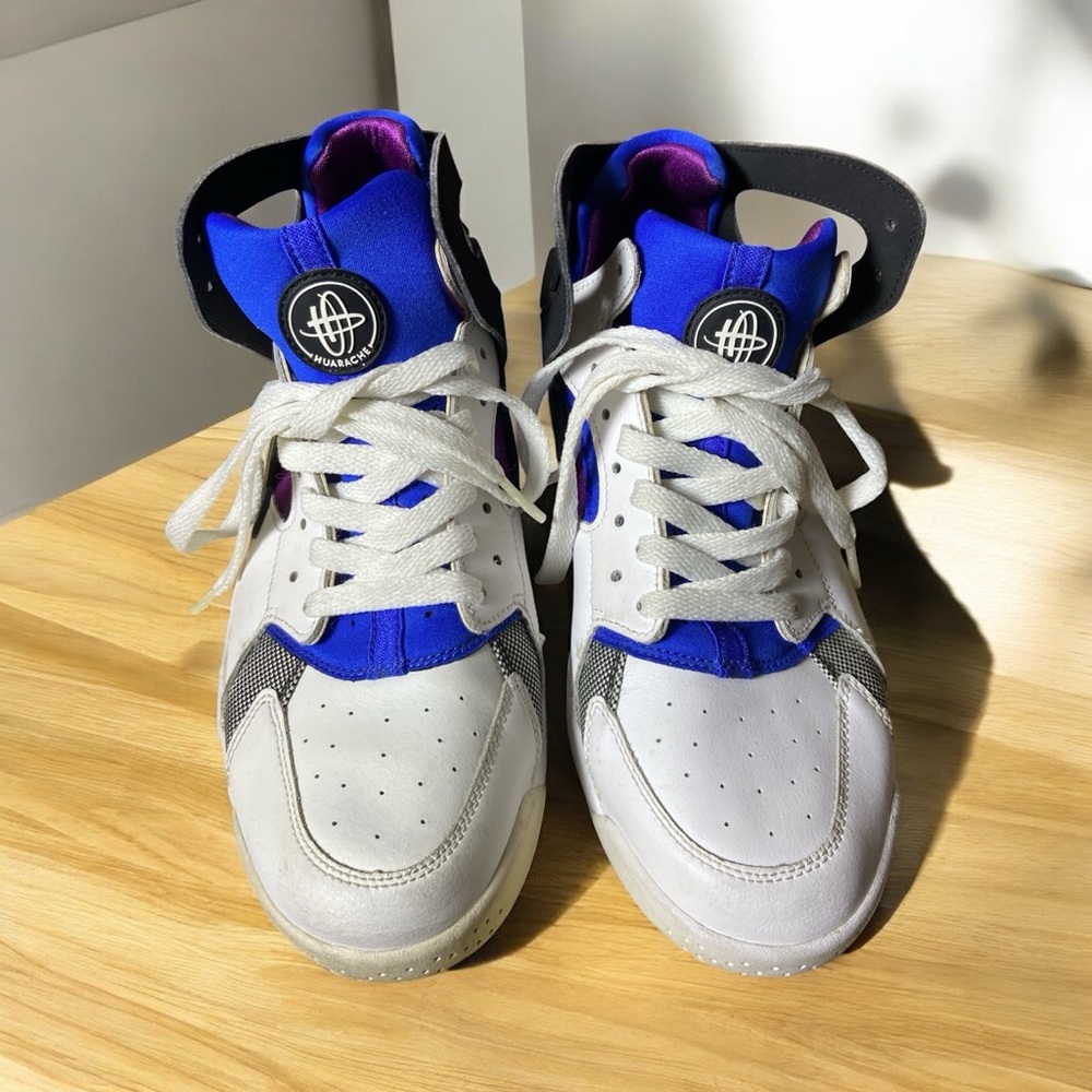 Nike Air Flight Huarache High Top Sneakers White Blue Purple Black Kids 7Y